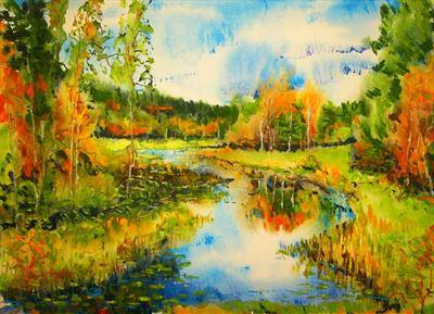 Autumn estuary by Steen Lersten Petterson, Painting, Watercolour on Paper