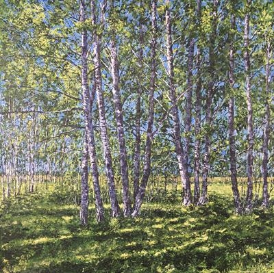 Midsummer birch grove by Steen Lersten Petterson, Painting, Acrylic on canvas