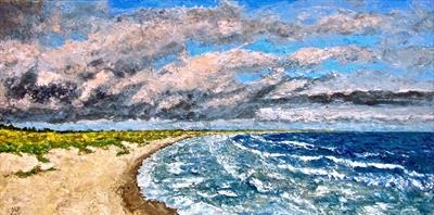 Strong westerly wind pushes the oncoming waves by Steen Lersten Petterson, Painting, Acrylic on canvas