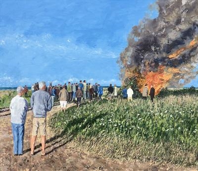 Watching the bonfire and singing the old familiar songs by Steen Lersten Petterson, Painting, Acrylic on canvas