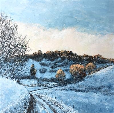 Winter morning light down the valley by Steen Lersten Petterson, Painting, Acrylic on canvas